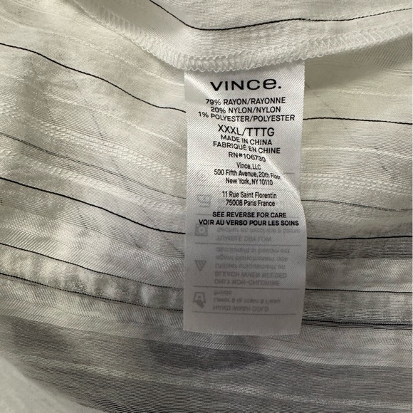 Vince White Sheer Textured Stripe Buttoned Boxy Shirt Top Size XXL NWOT! - Picture 12 of 13